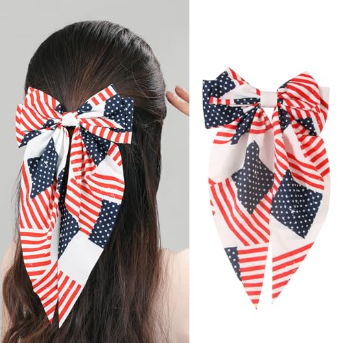 Pinza con moño de tela para cabello Patriótica miniatura 1