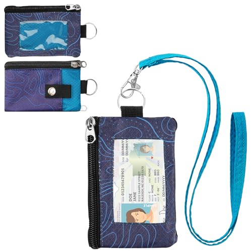 Image of Minimalist RFID Wallet with Lanyard, Multi-functional ID Case with 2 Zipper Pockets and Key Chain for Men and Women, Tactical Badge Pouch Cards Holder, Coin Purse for Travel Sports - Two-Tone