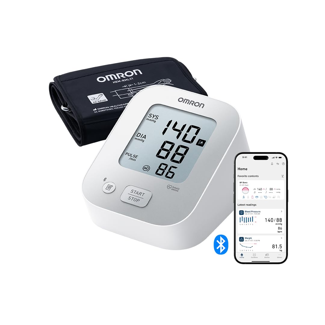 OMRON X2+ Connect Clinically Validated and Connected Digital Upper Arm Blood Pressure Monitor with Bluetooth for OMRON Connect App with Universal Cuff (22-42cm)