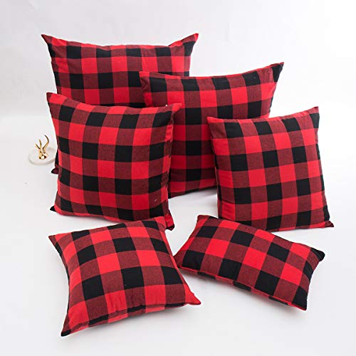4Th Emotion Set Of 2 Christmas Buffalo Check Plaid Throw Pillow Covers Cushion Case Polyester For Farmhouse Home Decor Red And Black, 20 X 20 Inches #TOP7