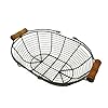 CVHOMEDECO Oval Metal Wire Egg Basket Wire Basket with Wooden Handle Country Vintage Style Storage Basket Rusty 13 X 9 X 3 12 Inch