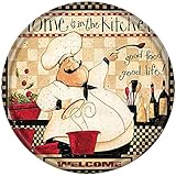 WZVZGZ Metal Round Tin Sign Chef Antique Tin Sign Rustic Wall Decor Metal Wall Plate Vintage Tin 12x12inch