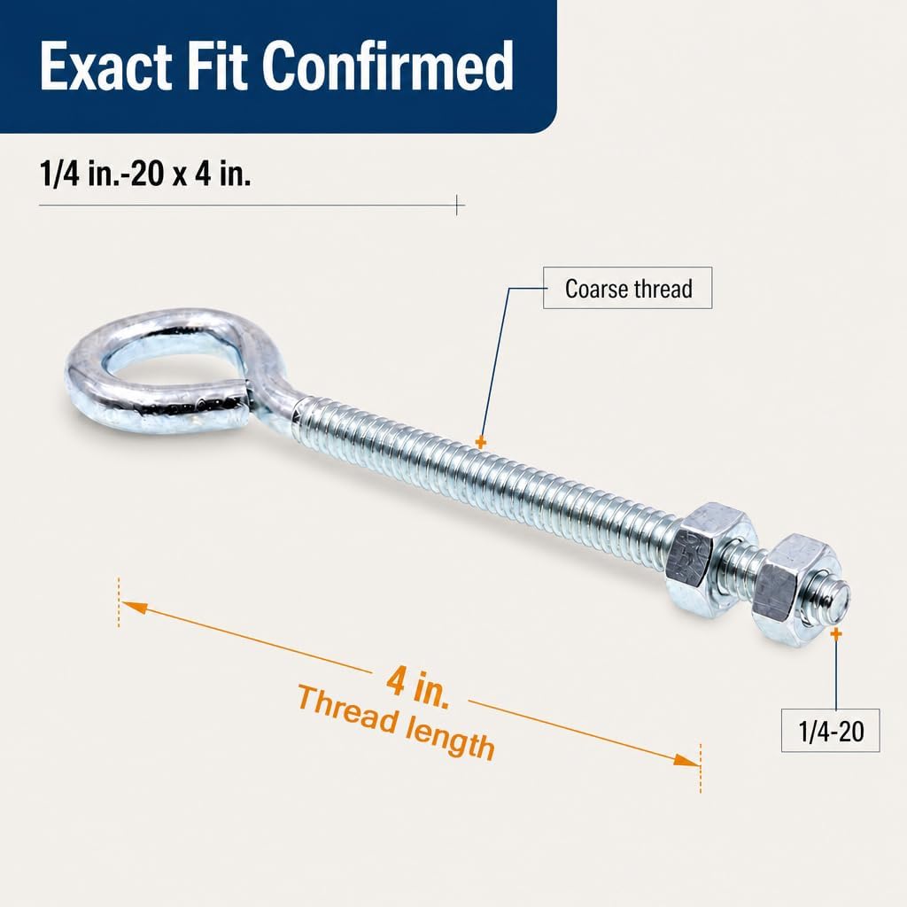 Prime-Line 9066440 Eye Bolts With Nuts, 1/4 in.-20 X 4 in., Zinc Plated Steel (10 Pack)