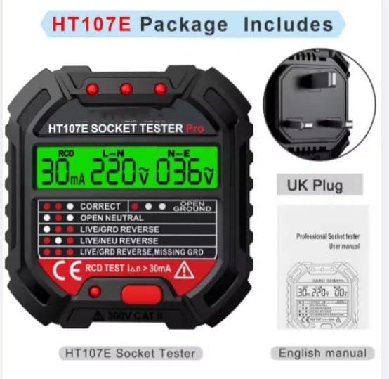 HT107D Socket Tester with EU Plug and manual