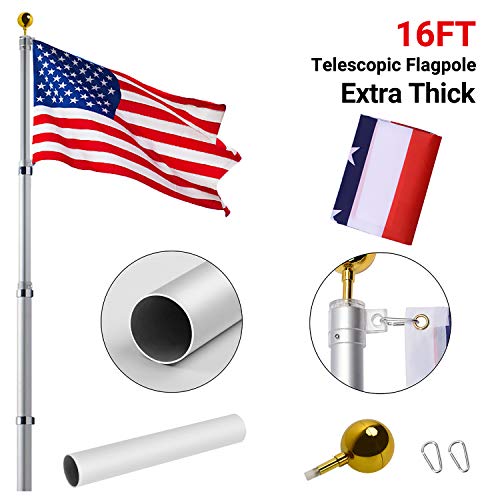 Gientan 16FT Telescopic Flag Pole, 16 Gauge Aluminum Flagpole Kit with Free 3x5