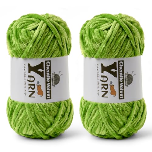 Image of 2 Pack Plush Chenille Chunky Yarn - Fluffy Velvet Yarns Crochet for Blanket Knitting and Crocheting - Soft Baby Yarn for Crocheting - Amigurumi Crochet Yarns 100g (87yds) (2 Emerald Green)