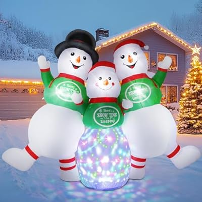 6.5FT Christmas Inflatable Snowman Decorations - Blow Up Christmas Outdoor Snowman Family with Rotating Colorful LED Light & Top Hat, Xmas Inflatable Decor for Yard Lawn Garden Holiday Party