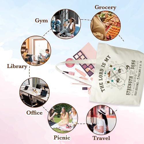 Christian Music Canvas Tote Bag, Retro Western Aesthetic Shopping Grocery Bag, Religious Beach Bag Gifts For Women Lady Music Lovers Friends Family, Violin Reusable Grocery Bag, 153