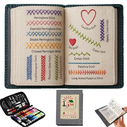 BEBIR New DIY Embroidery Stitch Book Kit Gift for Craft Lovers Includes Illustrated Guide to 106 Universal Embroidery Stitches with Free Tutorials and 86-Piece Sewing Tool Kit