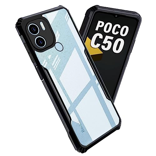 Image of A rtistque Clear Hard Transparent Acrylic Armor Anti-Drop Shockproof TPU Edge Back Cover Case for Poco C50 / Mi Redmi A1 Plus /Mi Redmi A2 Plus - Black