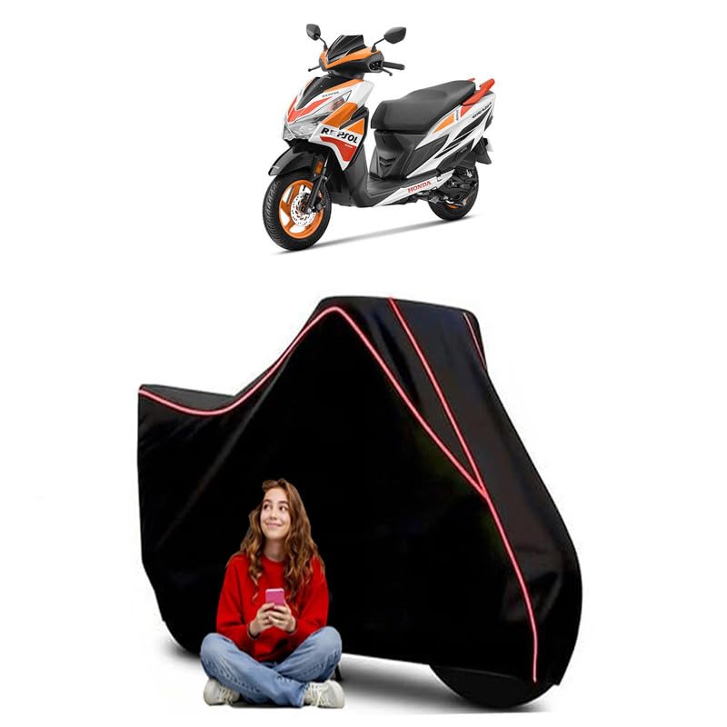 Image of Grazia Edition Scooty Bike Cover Water Resistant Outdoor Use Universal Fit Scooters Motorcycles Heavy Duty UV Protection Dust Rain Scratch Resistant Elastic Bottom Black Blue Piping