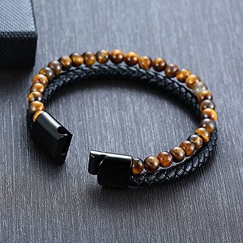 Vnox Two-Strand Braided Leather Cuff Wristband Bead Rope Bracelet Engraved Viking Runic Compass Pagan Jewelry,Brown #TOP4