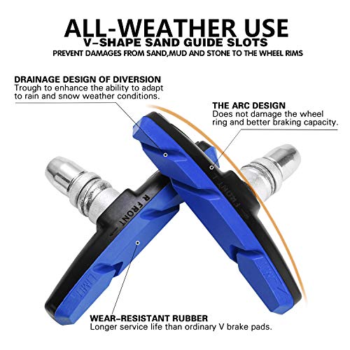 Bike Brake Pads Brake Kit Brake Shoes Pads Cable Guide Protector 8 In One 70Mm Bicycle V-Brake Pad Set Work With All Shimano Sram Mtb V-Brake System 2Pairs(4Pcs) - Blue #TOP4