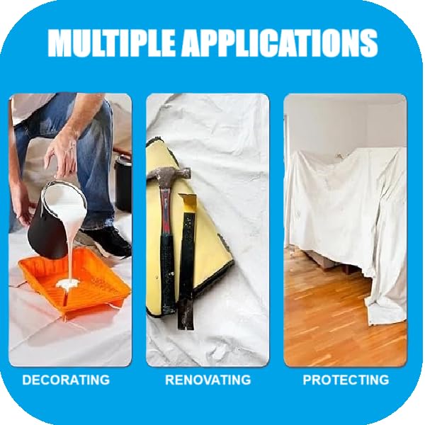 Laminated Cotton Dust Sheets for Decorating & Painting, 12ft x 6ft, Plastic Polythene Backing (1), Cream - Image 3