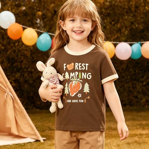 Image of B&G-KID Toddler Girl Tshirt Pack 2 Pink Heart Animal Print Toddler T Shirts Girls Short Sleeve Shirts 2T-7T.