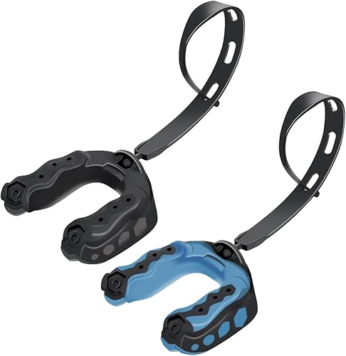 Rismise Protector bucal de fútbol con correa, 2 unidades, protector bucal deportivo, suave y atlético, ajuste delgado para boxeo, artes marciales