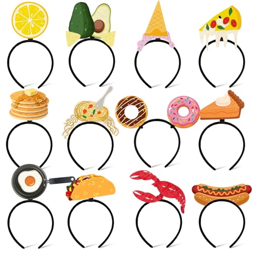 Winrayk 12 Pack Reusable Felt Headbands Bulk, Self-designed Hairband for Party Decorations Favors, Kids Adults Birthday Holiday Daily Photo Booth Props Cosplay Accessories (Food)