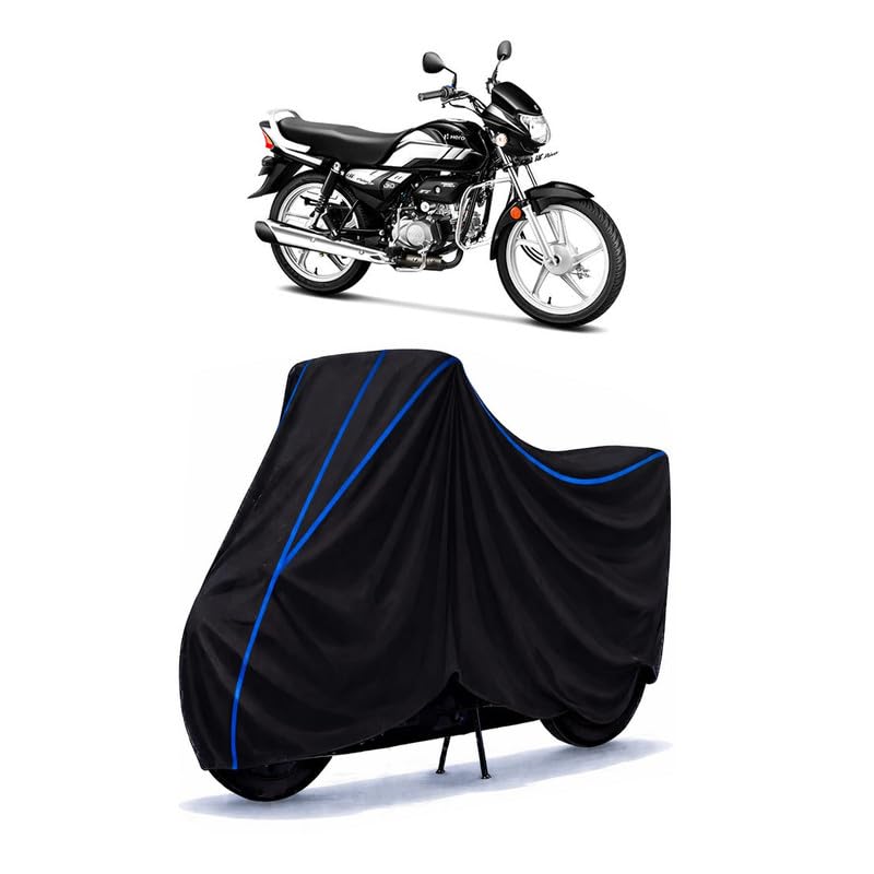 Image of Hero HF Deluxe Self Alloy i3S Bike Cover Water Resistant Universal Motorcycle Rain | Heavy Duty UV Protection, Dust, Scratch Indoor Outdoor All Weather with Black Blue Piping Elastic