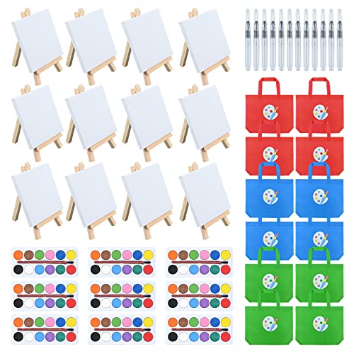 Vaipi 60 Pack Mini Paint Set Party Favors For Goodie Bags With Watercolor Palettes 4 "×4" Canvas Panel Wooden Easels And Nylon Paint Brush Painting Supplies Kit For Art Party Favors(12 Sets) #TOP16