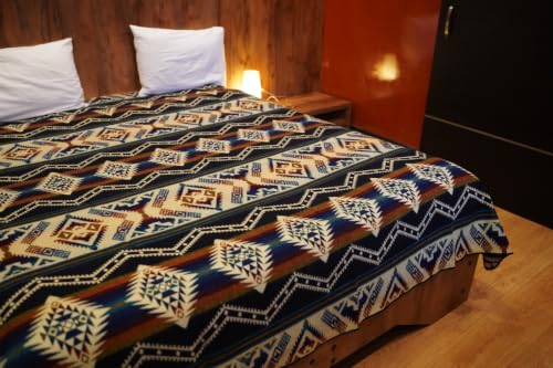 Image of Alpaca Wool Blanket, Queen 94 inch x 78 inch, Reversible 2 in 1, Thick and Ultra Soft, Hypoallergenic, Non-Itchy, Handmade in Ecuador. Premium Alpaca Wool Blanket. Blue.