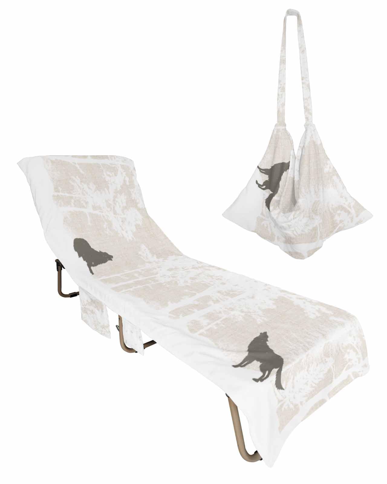 Forest Forest Beach Chair Towel Covers for Chaise Lounge With Side Pocket, Soft Plush Pool Towels Cover for Patio Sunbathing Outdoor 29''x85'' Winter Snow Wild Animal Pine Tree