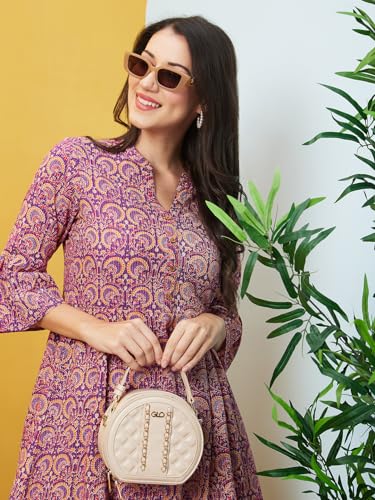 Image of Globus Women Red Allover Ethnic Motifs Print Mandarin Collar A-Line Dress-3640070001