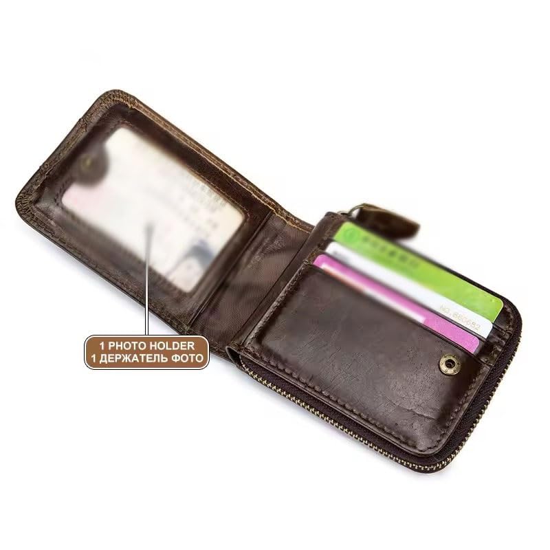 Genuine Leather Men Short Wallets Male Card Holder Mini Money Bag for Male Coin Purse Slim Card Holder Clutch(Dark brown)4