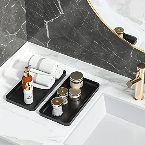Image of Weenson Bathroom Vanity Trays for Countertop Toiletries Decor Candle Perfume Makeup, Kitchen Tray for Soap Dispenser Spice Salt Oil, Black Tray for Toilet Tank Nightstand Coffee Set of 2