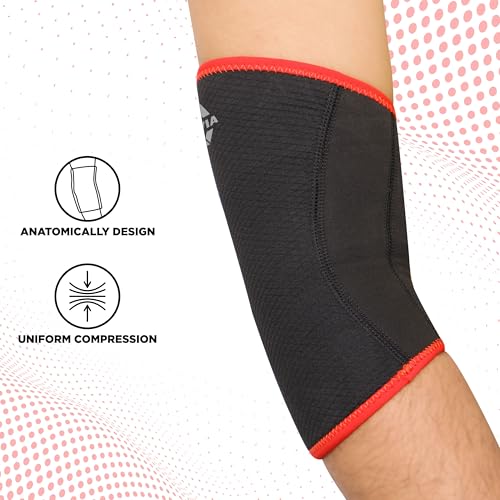 Image of Nivia Elbow Support with Slip in For Men & Women, Elbow Sleeves & Braces or Wraps, For Stability & Joint Support & Black /Red Color, Used for All kind of impact Sports
