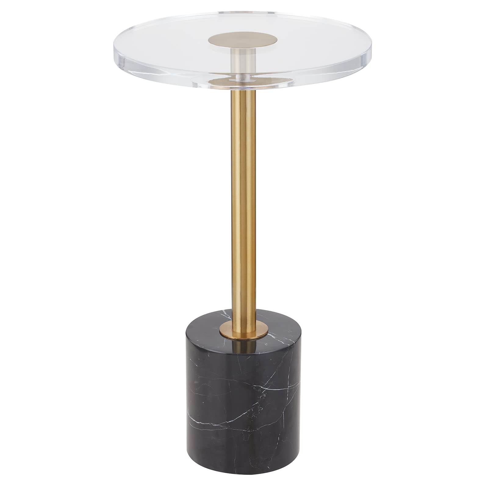 LIKENOW Furniture Acrylic Side Table,Clear Small Round End Table for Living Room,Bedroom,Office | Modern Nightstand with Marble Base,Gold Post,Clear Top for Drink,Food,Snack,Assembly(Black)