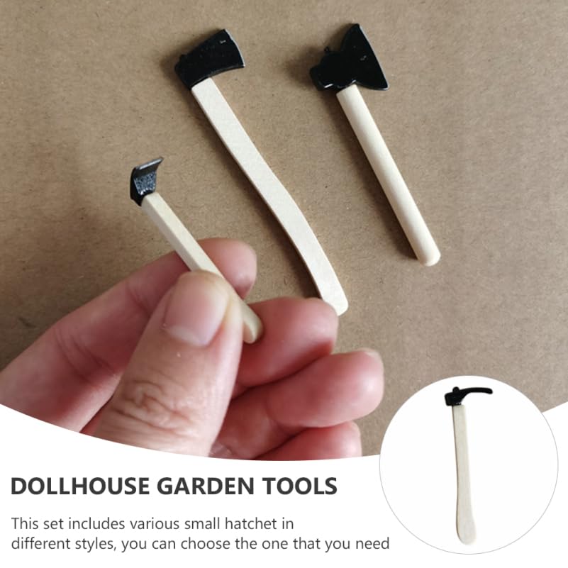 Alasum Mini Garden Tools Set Lightweight Metal Miniature Hatchet with Wooden Handles for Dollhouse Fairy Garden Accessories and Mini Landscape Decor - Image 2