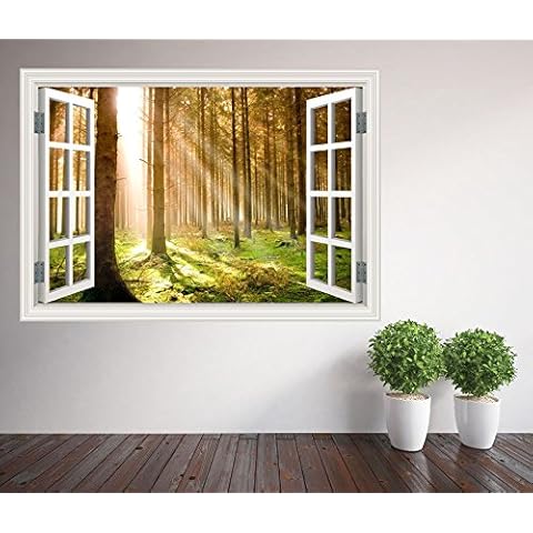 Forest Sunrise nature trees window wall sticker wall mural (3801866) Forest (90cm x 60cm) Cover