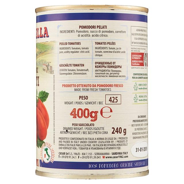 Antonella Pomodori Pelati, Pomodori Pelati Italiani in Scatola, 400g, Confezione da 24 Barattoli, Totale 9,6 kg