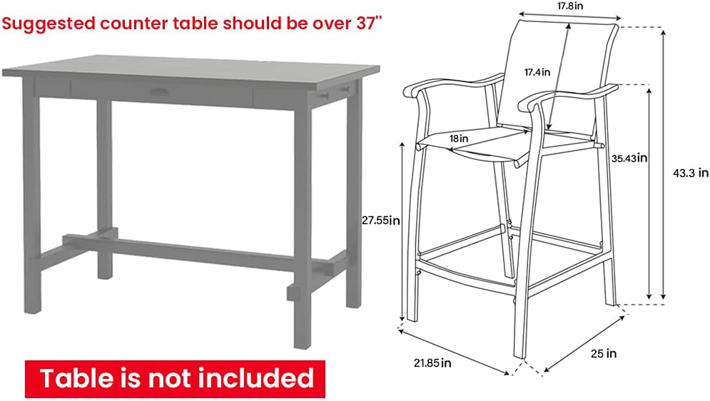 Beige Aluminum Outdoor Counter Height Bar Stools Set of 2