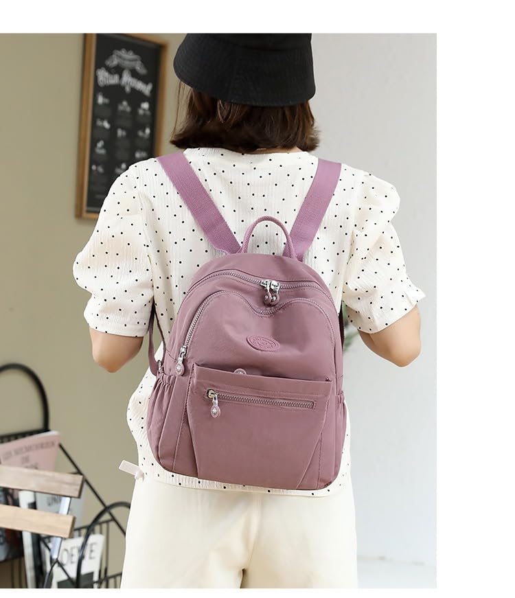 Image of TS WITH TECHSUN Stylish Women Mini Backpack | Lightweight Travel Small Nylon Bag with Multiple Pockets | Anti-Theft Zipper Pocket | Casual, Work, Office, Picnic Backpack for Girls