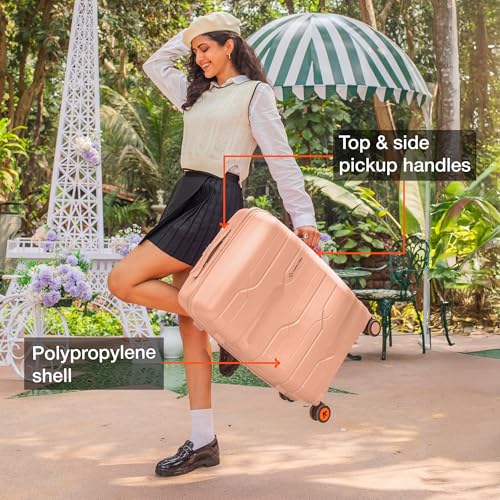 Image of Nasher Miles Paris Hard-Sided Polypropylene Luggage Set of 2 | 55cm & 65cm | 8 Wheels Small & Medium Trolley Bag for Travel | Suitcase (Peach)