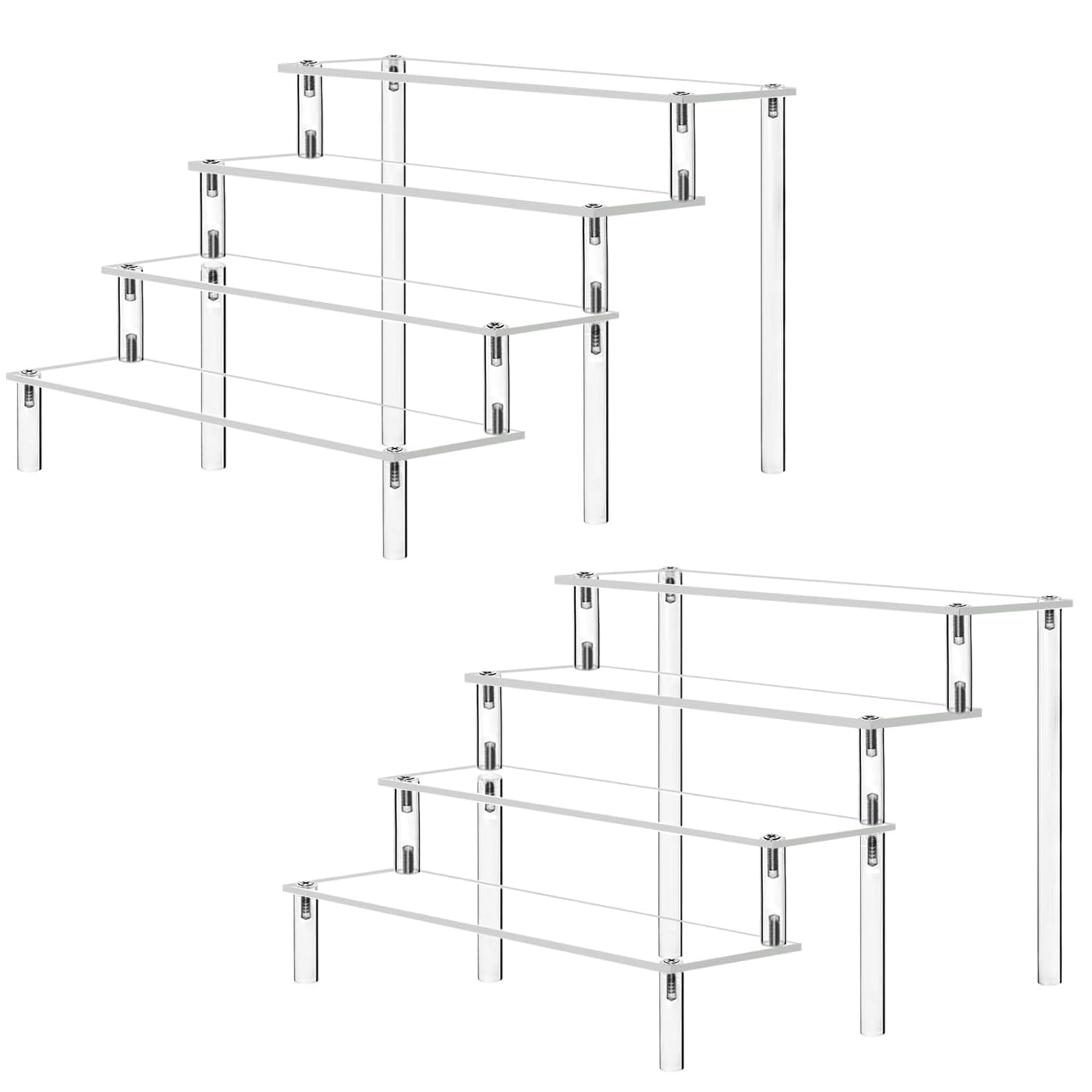 LOSYHU 2 Pack 4 Tiers Acrylic Riser Shelf, Clear Display Stand Organiser Acrylic Retail Riser for Amiibo Funko Figures Toys Perfume Desserts Cupcake Collections Cosmetic Jewelry (30x26x20cm)