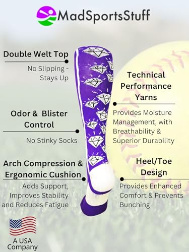 Image of MadSportsStuff Softball Socks with Diamonds for Girls Women Kids Youth Adult Over the Calf Soccer