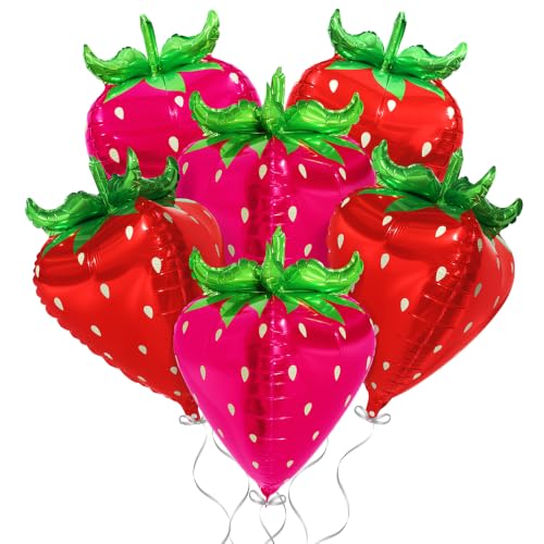 Image of 6 Pack 4D Lovely Pink Red Strawberry Foil Balloon Cute Fruit Balloons For Birthday Baby Shower Wedding Party Decoration Supplies
