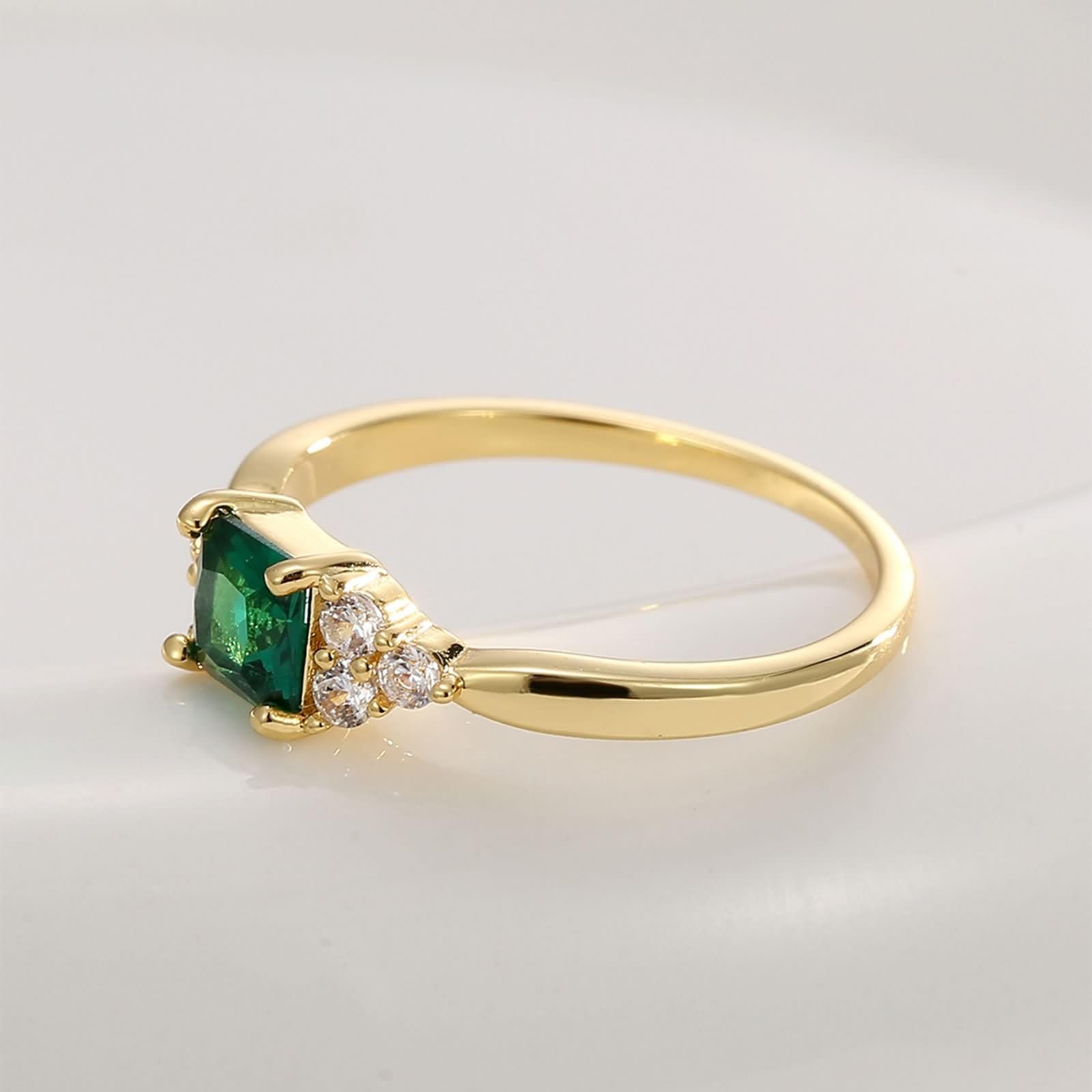Anello Oro Donna 9K/14K/18Kt 375/585/750,Piazza con Smeraldo Sintetico e Moissanite Anello Donna Matrimonio Oro