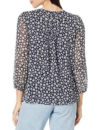 Tommy Hilfiger Women's Pintuck Blouse, Sky Capt Multi, X-Small #TOP1