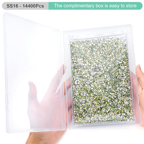 Image of Flatback Rhinestones Bulk, 14400PCS Crystal AB Rhinestones for Clothes DIY Decoration Crafts, Crystal AB, SS16, 3.8-4.0mm