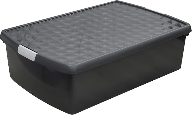 Set Of 4 Under Bed Storage Box Strong Black Storage Boxes Clip Top Lid 30 Litre