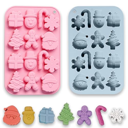 Consejos para Comprar Copos de nieve de silicon que Puedes Comprar On-line. 44 2 moldes de silicona de Navidad para chocolate, 14 cavidades, copos de nieve, muñeco de nieve, Papá Noel, pan de jengibre, bastón para hacer jabón hecho a mano, velas,...
