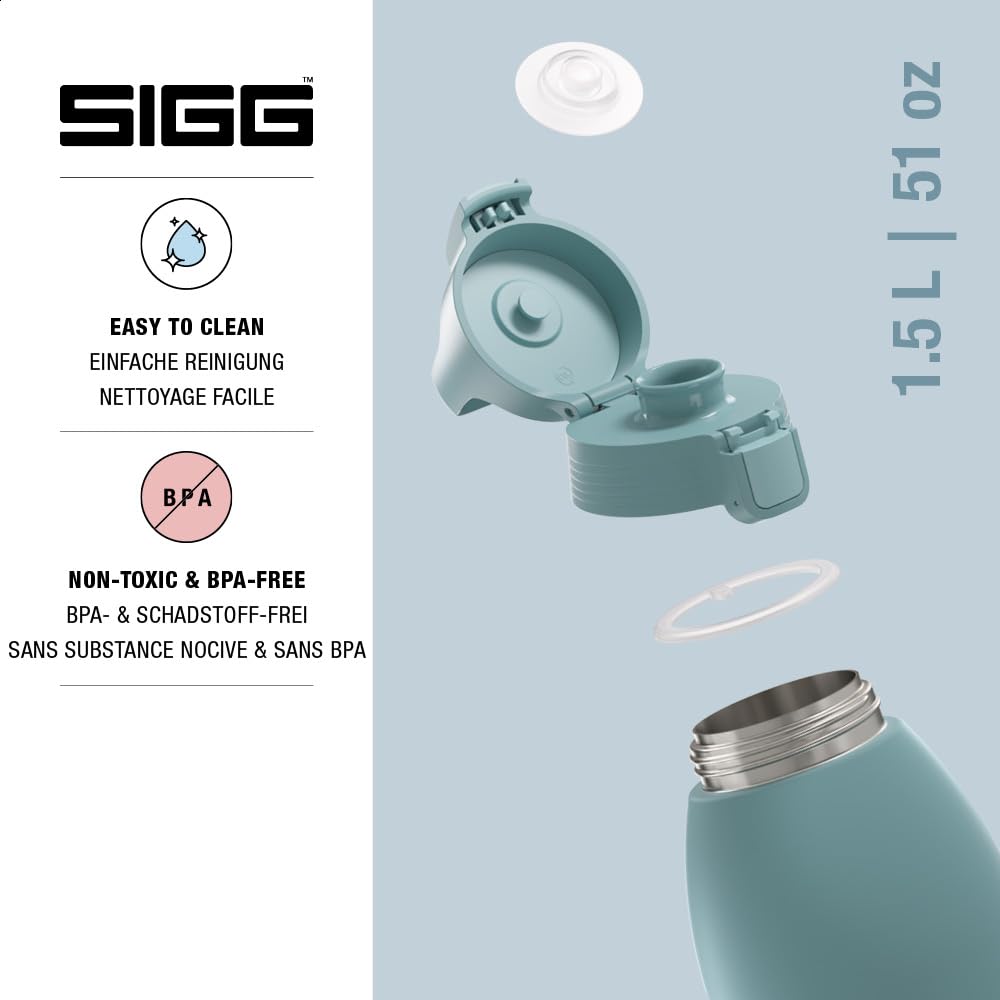 SIGG - Borraccia isolata - Therm One Morning Blue - Bevande gassate - A prova di perdite - Lavabile in lavastoviglie - Senza BPA - 90% acciaio inossidabile riciclato - Grigio-blu - 1,5L