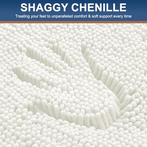 Smiry Luxury Chenille Bathroom Rugs 47x17, Extra Soft and Absorbent Shaggy Bath Mat, Machine Washable, Non-Slip Plush Carpet Runner for Tub, Shower, and Floor, Home Decor Accessories, Ivory