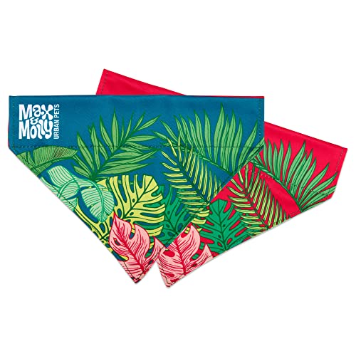 Image of Max & Molly Reversible Fabric Bandana for Dogs & Cats, Soft Washable Fabric, No-Tie Design, Pet Collar Slides Through Top Loop to Keep Bandana Securely in Place (Tropical, Medium-Large)