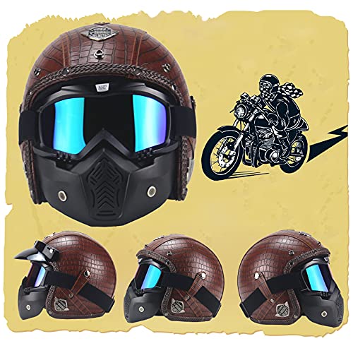 KILCVEM Casco Moto - Casco Jet in Pelle PU