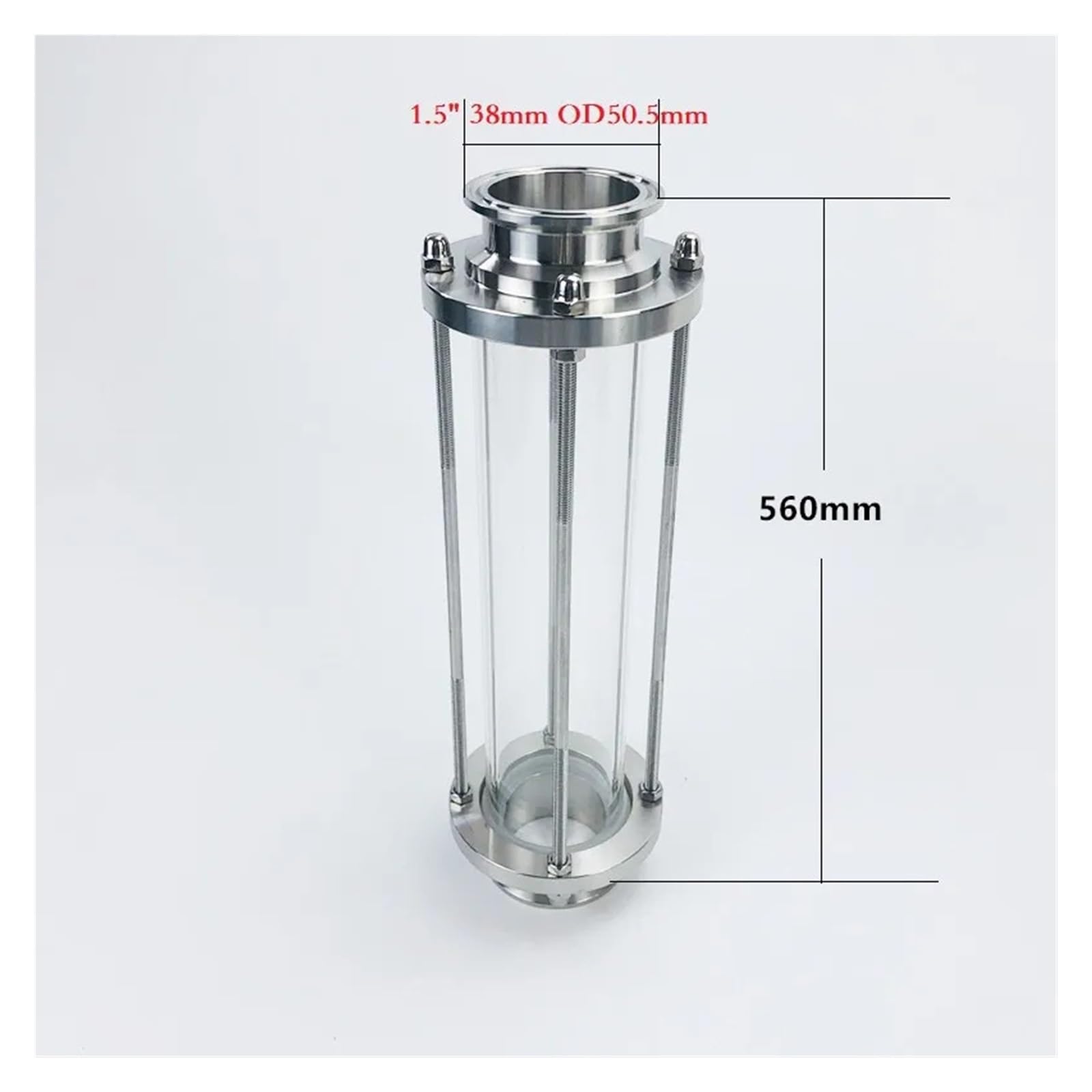 Durchfluss-Schauglas Dioptrie 1,5" (38 mm) Außendurchmesser 50,5 mm Höhe 560 mm Schauglas Edelstahl 304