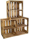 flambierte/geflammte Massive Obstkisten als Regal oder als Klassische Kiste Weinkisten aus dem Alten Land (1 Stück geflammte offen mit Quer Einlage) - 8